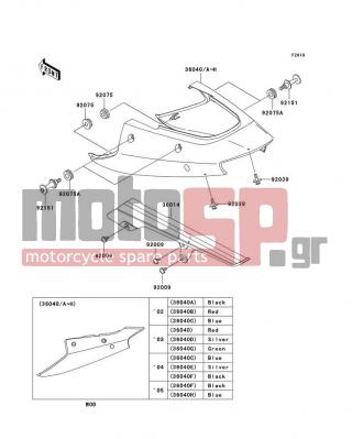 KAWASAKI - NINJA® ZX™-12R 2004 - Body Parts - Side Covers/Chain Cover - 36040-1053-474 - COVER-TAIL,G.SILVER