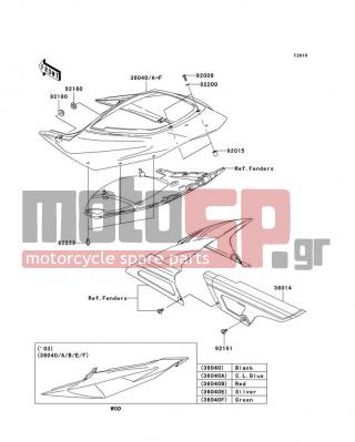 KAWASAKI - NINJA® ZX™-6R 2004 - Εξωτερικά Μέρη - Side Covers/Chain Cover - 36040-1065-235 - COVER-TAIL,C.T BLUE