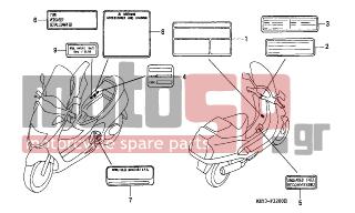 HONDA - FES150 (ED) 2001 - Body Parts - CAUTION LABEL - 87565-KFF-880ZD - LABEL, COLOR (###) *TYPE9* (NH400)