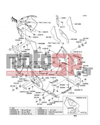 KAWASAKI - NINJA® ZX™-12R 2003 - Body Parts - Cowling Lowers(B1/B2) - 92009-1975 - SCREW,5X14