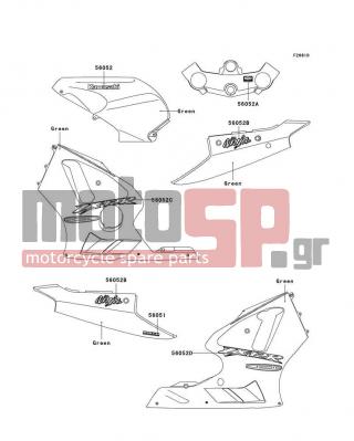 KAWASAKI - NINJA® ZX™-12R 2003 - Body Parts - Decals(Green)(B2) - 56052-1840 - MARK,LWR COWLING,LH,ZX-12R