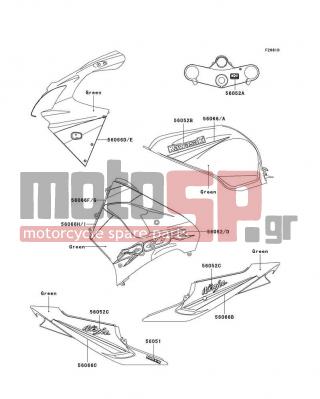 KAWASAKI - NINJA® ZX™-9R 2003 - Body Parts - Decals(Green)(ZX900-F2) - 56066-1480 - PATTERN,CNT COWLING,FR,RH