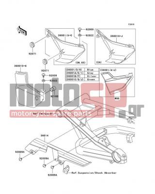KAWASAKI - ZRX1200R 2003 - Body Parts - Side Covers/Chain Cover - 36001-1597-474 - COVER-SIDE,LH,G.SILVER