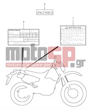 SUZUKI - DR350SE X (E2) 1999 - Body Parts - LABEL (MODEL R/S) -  - LABEL, WARNING SAFETY (FRENCH) 