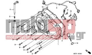 HONDA - CBF500A (ED) ABS 2006 - Engine/Transmission - RIGHT CRANKCASE COVER - 22821-MY5-600 - RECEIVER, CLUTCH CABLE
