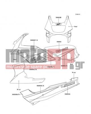 KAWASAKI - NINJA® 500R 2002 - Body Parts - Decals(Red)(EX500-D9) - 56052-1519 - MARK,SIDE COVER,500R