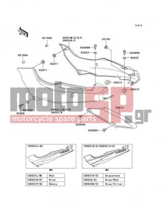 KAWASAKI - NINJA® 500R 2002 - Body Parts - Side Covers/Chain Cover - 36032-5085-T2 - COVER-SIDE,RH,P.C.GRAY
