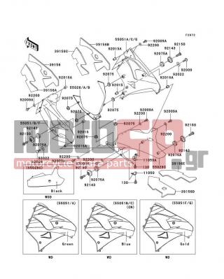 KAWASAKI - NINJA® ZX™-9R 2002 - Body Parts - Cowling Lowers(ZX900-F1) - 55028-1363-217 - COWLING,FR,C.GOLD