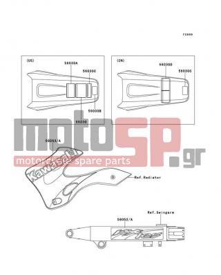 KAWASAKI - KX125 2001 - Body Parts - Labels - 56052-1267 - MARK,SWING ARM,RH,KX125