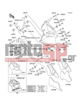 KAWASAKI - NINJA® ZX™-6R 2001 - Body Parts - Cowling Lowers(ZX600-J2) - 55028-1368-7F - COWLING,FR,L.GREEN