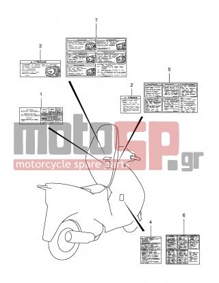 SUZUKI - AN150 Y (E34) 2000 - Body Parts - LABEL (MODEL T/V)