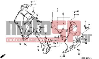 HONDA - VFR800 (ED) 2000 - Body Parts - LOWER COWL - 64513-MBG-000 - STAY, L. FR. SIDE COWL LOWER