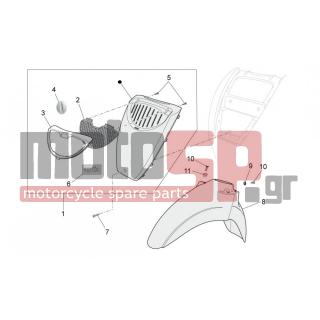 Aprilia - SCARABEO 100 4T E3 2010 - Body Parts - Bodywork FRONT II - 67425300XR7 - Λογότυπο κόκκιν.